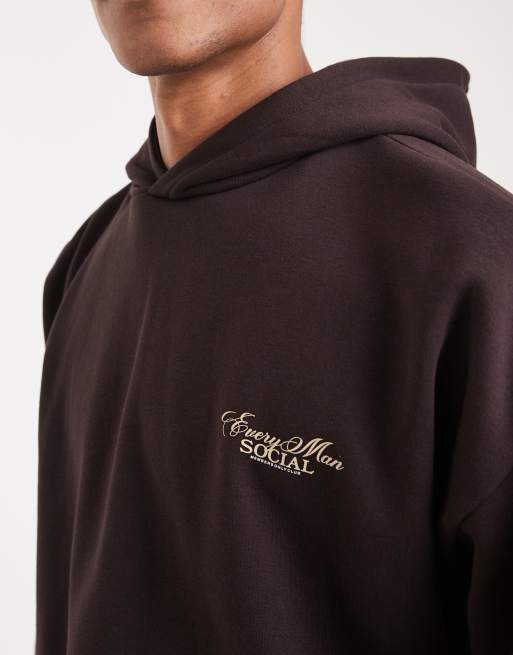 Threadbare – Czekoladowobrązowa bluza z kapturem oversize z nadrukiem na plecach, 3 z 5