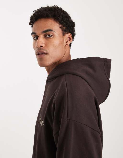 Threadbare – Czekoladowobrązowa bluza z kapturem oversize z nadrukiem na plecach, 5 z 5