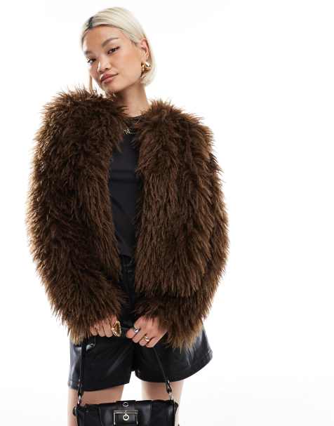Threadbare faux shearling fur jacket in chocolate brown