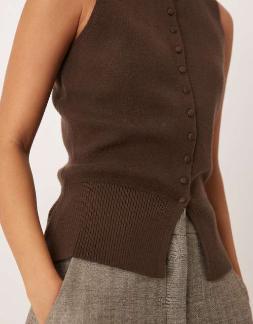 Threadbare – Czekoladowobrązowy kardigan z okrągłym dekoltem, 3 z 4