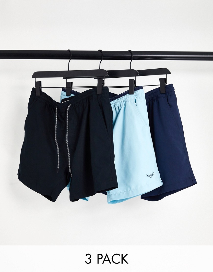 Threadbare Dawlish 3 Pack Swim Shorts In Navy Sky Black-blue
