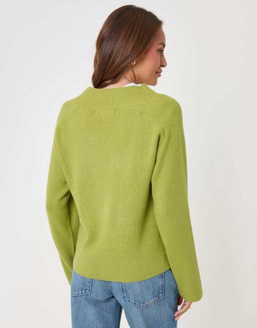 Threadbare Deep rib v-neck jumper in green, 4 of 4