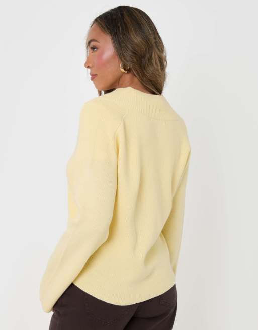 Threadbare Deep rib v-neck jumper in yellow, 2 of 5