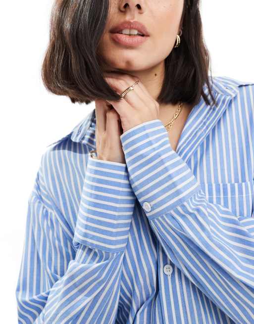 Camicia blu a righe outlet