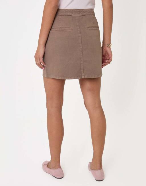 Threadbare Denim a-line mini skirt in mocha brown, 4 of 5