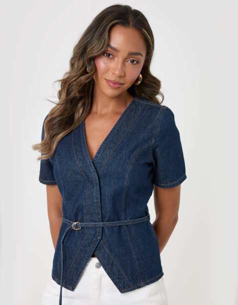 Threadbare Denim belted short sleeve top in indigo in indigo - view 1