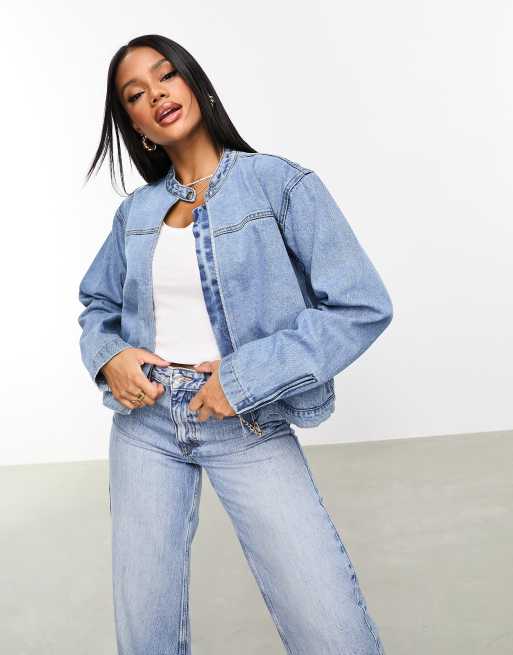 Threadbare denim biker jacket in blue | ASOS