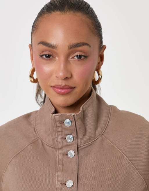 Threadbare Denim bomber jacket in mocha brown, 3 of 4