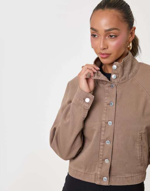 Threadbare Denim bomber jacket in mocha brown, 4 of 4