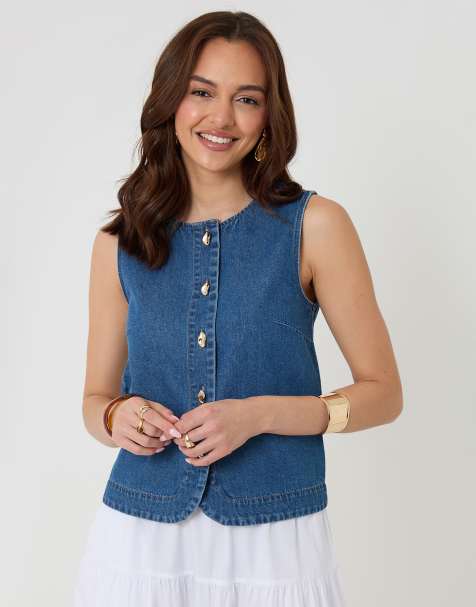 Threadbare Denim button up top in mid blue - view 1