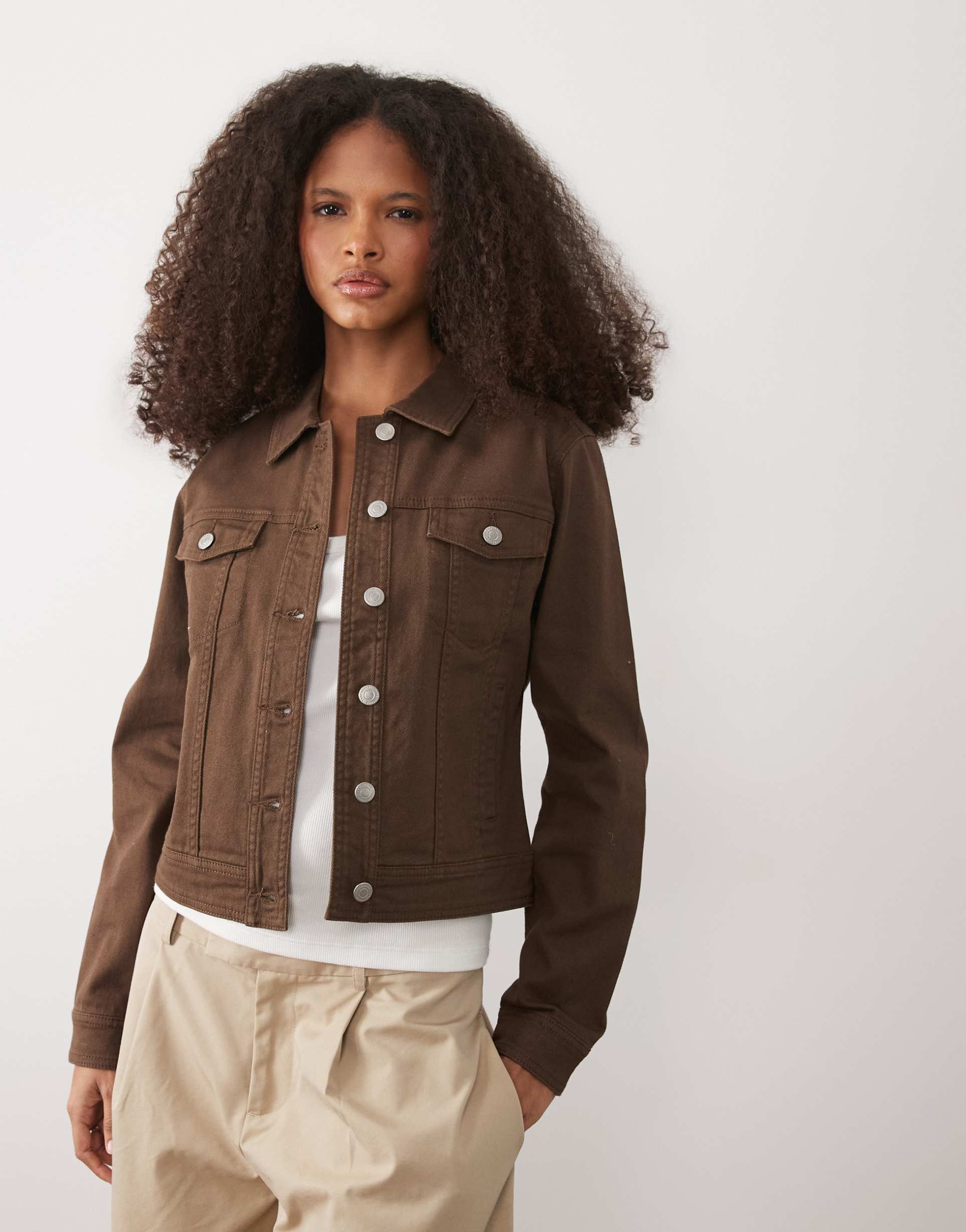 threadbare denim jacket in chocolate brown