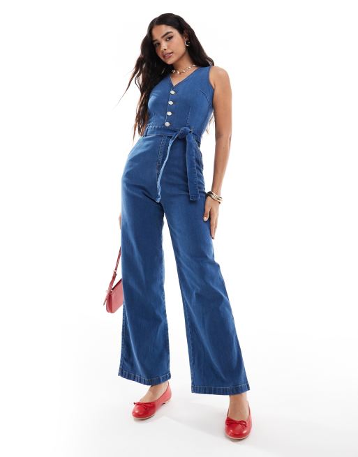 Threadbare denim jumpsuit in mid wash blue ASOS