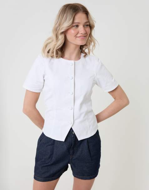 Threadbare Denim longline angel sleeve top in white - view 1