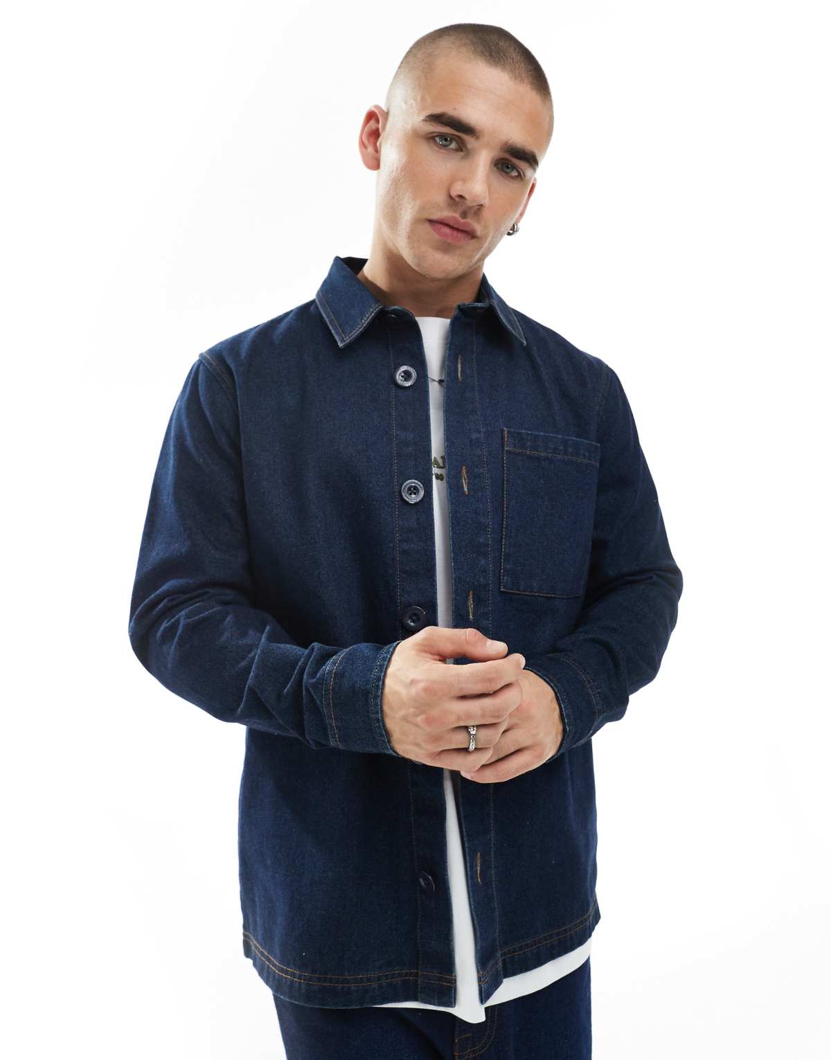 Threadbare denim shacket in indigo rinse wash