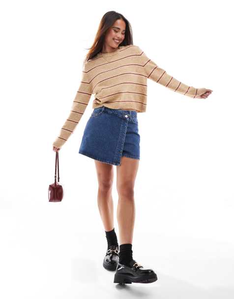 Threadbare denim skort in mid wash blue - view 1