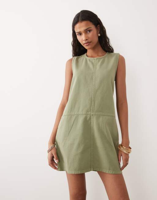 Threadbare denim sleeveless mini dress in sage, 2 of 4