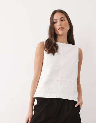 Threadbare Denim Sleeveless Top In White