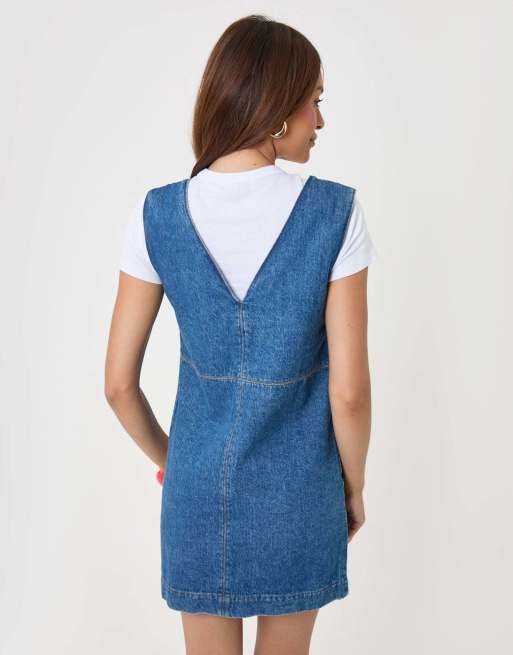 Threadbare Denim v-neck mini dress in mid wash, 5 of 6