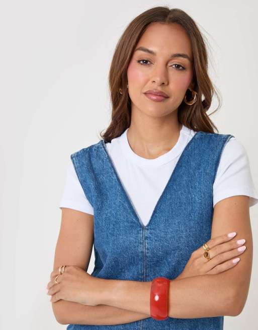 Threadbare Denim v-neck mini dress in mid wash, 6 of 6