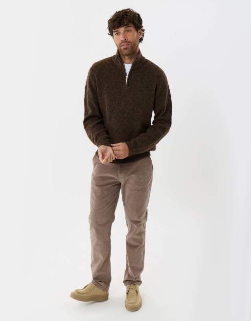 Threadbare Diamond cable knit quarter zip jumper in chocolate brown, 3 of 5
