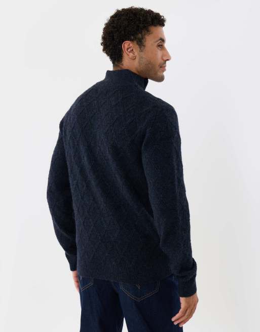 Threadbare Diamond cable knit quarter zip jumper in navy, 2 of 5