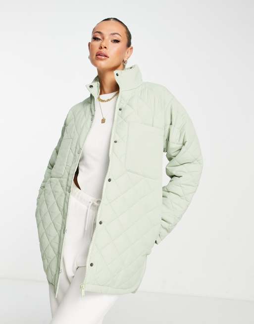 Threadbare diamond quilted jacket in sage green | ASOS