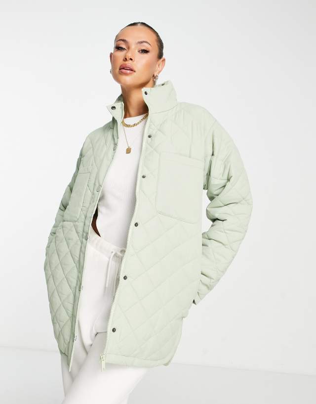 Threadbare diamond quilted jacket in sage green