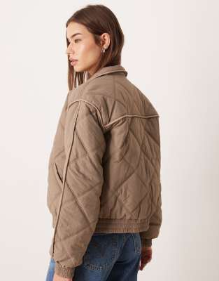 Threadbare Diamond Quilted Jacket In Brown
