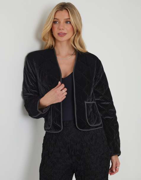 Threadbare Diamond quilted velvet jacket in black - view 1