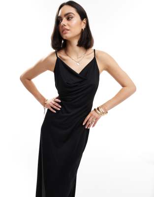 Threadbare - Diana - Jersey-Maxikleid in Schwarz mit Wasserfallausschnitt