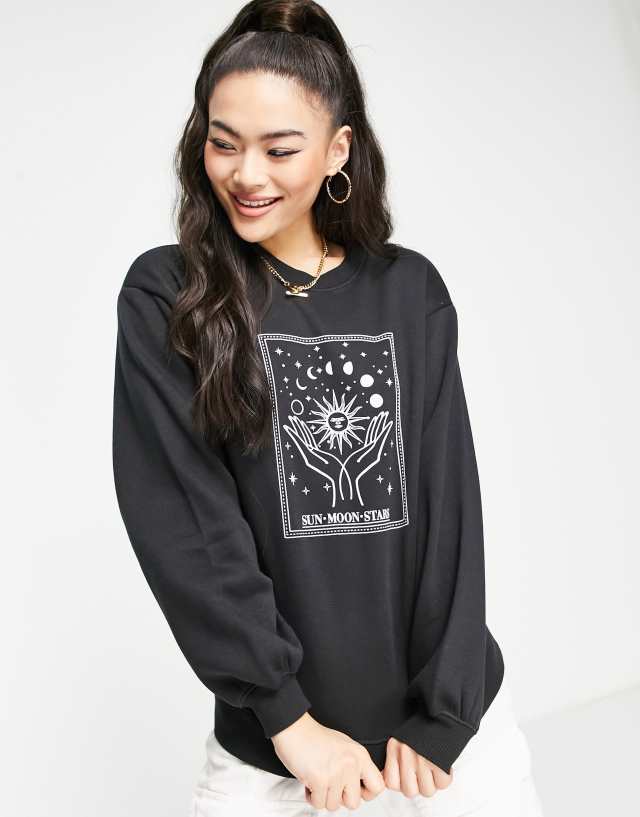 Threadbare Dixie oversized embroidered celestial sweater in black