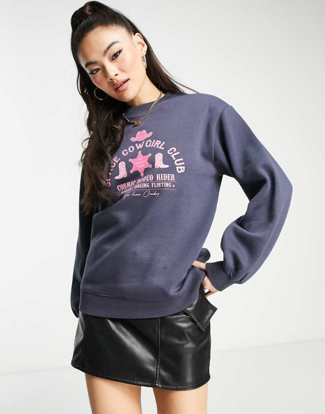 Threadbare Dixie oversized printed sweater in navy