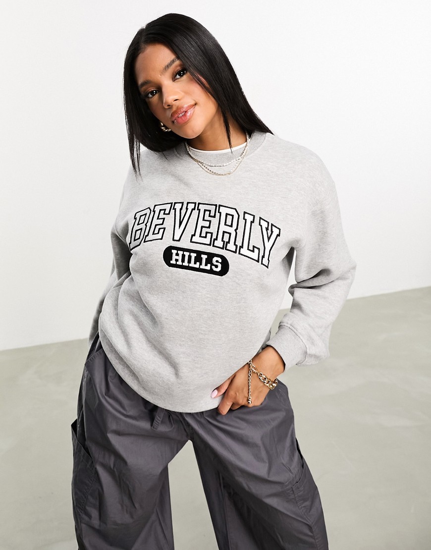 Threadbare Dixie oversized sweater with varsity embroidery in grey