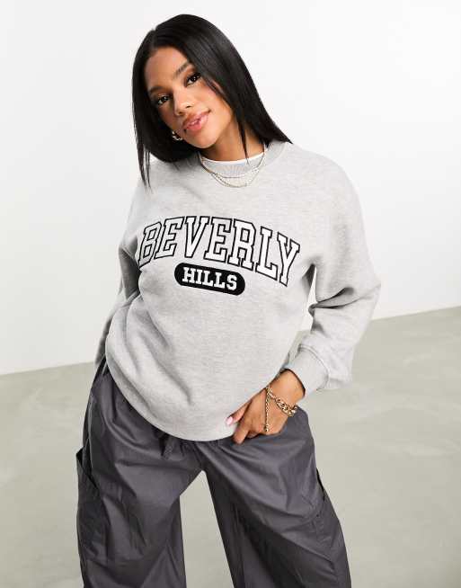 Threadbare Dixie oversized sweater with varsity embroidery in grey | ASOS