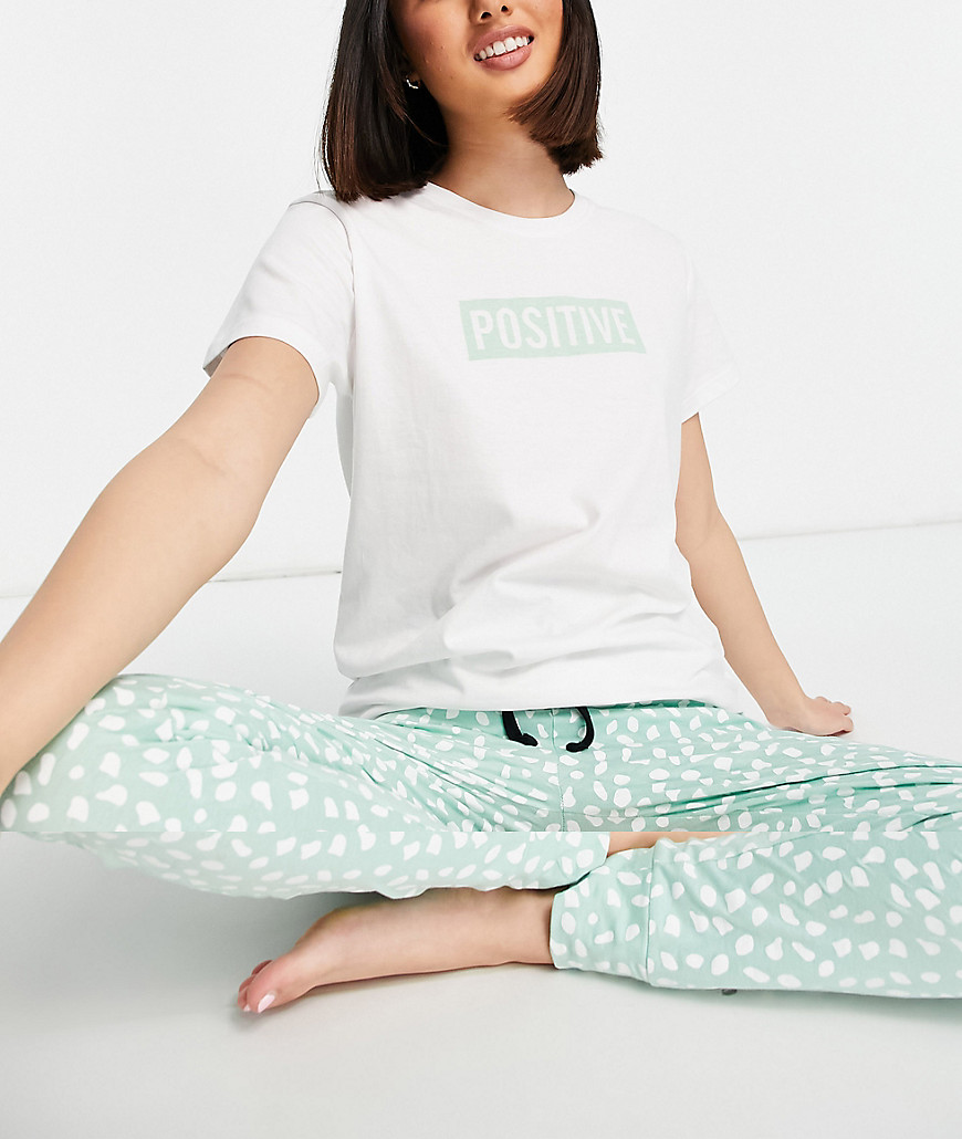 Threadbare Dotted Pajama Set In Mint And White-green