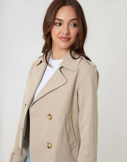Threadbare Double breasted cropped trench coat in stone, 5 of 5