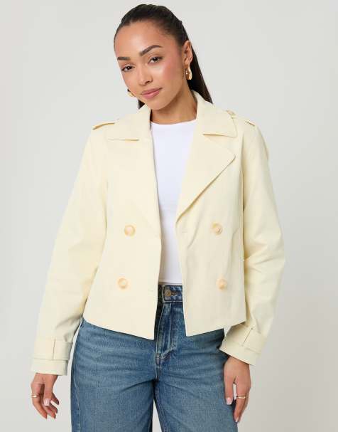 Threadbare Double breasted cropped trench coat in yellow - view 1