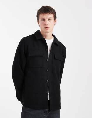Threadbare double pocket front shacket in black black 7690₽