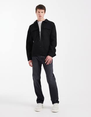 Threadbare Double Pocket Front Shacket In Black