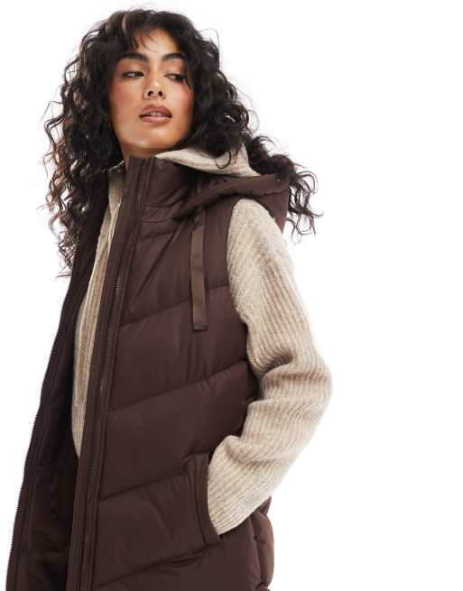 Gilet Doudoune Longue Veste Sans Manche Avec Capuche Femme