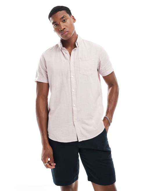 Threadbare 'dragon' cotton-linen blend short-sleeve shirt in pink