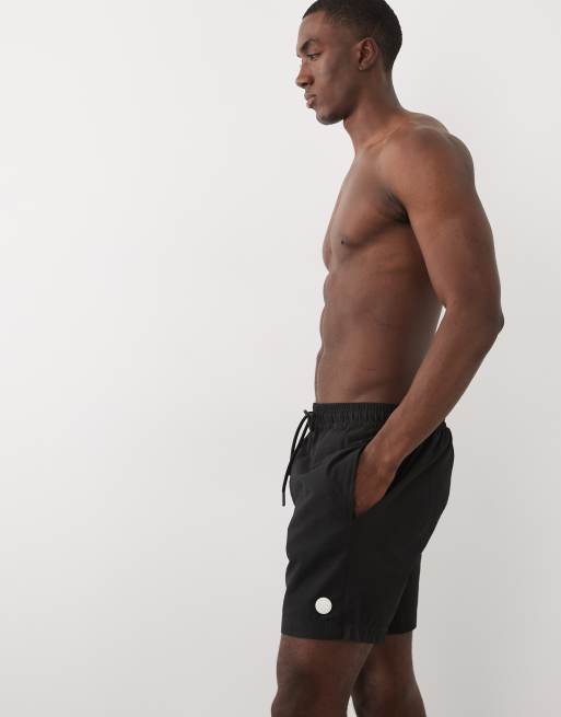 Threadbare drawcord waist seersucker swim shorts in black, 2 of 5