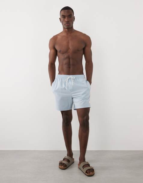 Threadbare drawcord waist seersucker swim shorts in light blue stripe - view 1