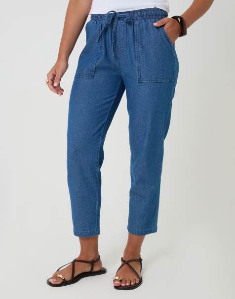 Threadbare Drawstring waist barrel leg jeans in mid blue