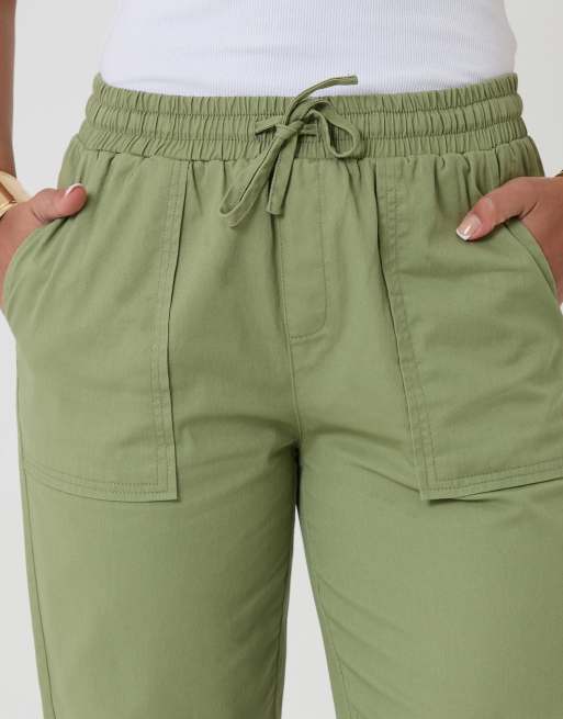 Threadbare Drawstring waist barrel leg jeans in pale green, 3 of 4