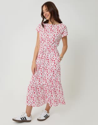 Threadbare Drawstring waist boat neck cotton jersey maxi dress in red - 5  Star Wedding Boutique