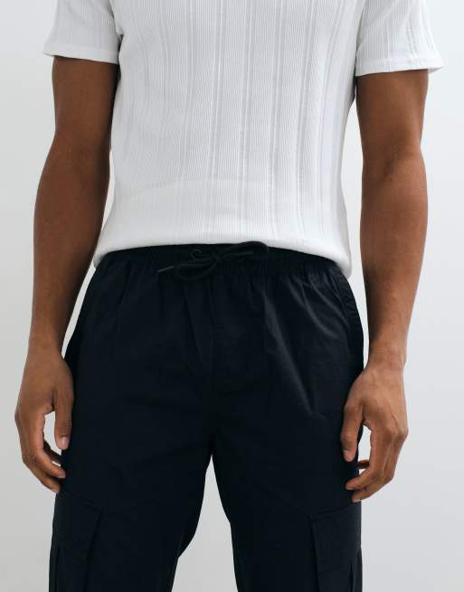 Threadbare drawstring waist cargo trousers in black, 4 of 5