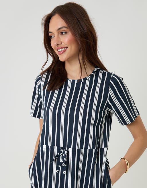 Threadbare Drawstring waist side split cotton jersey midi dress in navy, 2 of 4