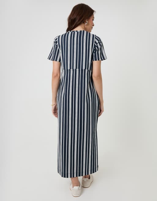 Threadbare Drawstring waist side split cotton jersey midi dress in navy |  ASOS