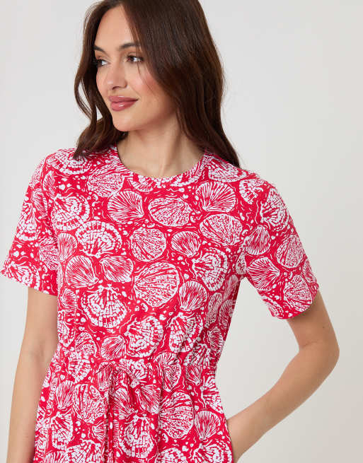 Threadbare Drawstring waist side split cotton jersey midi dress in red, 2 of 4